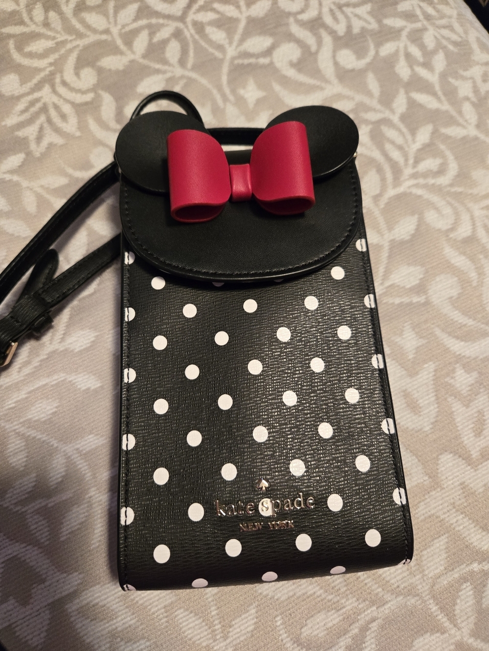 kate spade Black White Polka Dot Crossbody with Red Bow